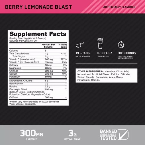 Optimum Nutrition Platinum Igniter Berry Lemonade Blast 0.84 lb (20 Servings) Österreich | XV1437680