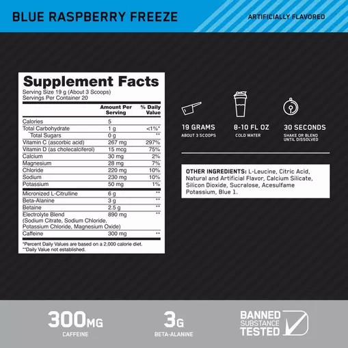 Optimum Nutrition Platinum Igniter Blue Raspberry Freeze 0.84 lb (20 Servings) Österreich | JB2168357