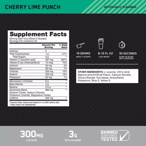 Optimum Nutrition Platinum Igniter Cherry Lime Punch 0.84 lb (20 Servings) Österreich | PV4139206