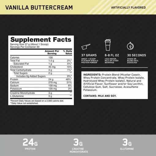 Optimum Nutrition Platinum Rebuild Vanilla Buttercream 1.63 lb (20 Servings) Österreich | FV4078236