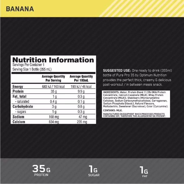 Optimum Nutrition Pure Pro 35 Banana 355ml (6 bottles) Österreich | BD8074563