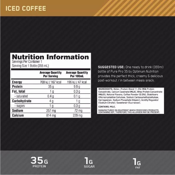 Optimum Nutrition Pure Pro 35 Coffee 355ml (6 bottles) Österreich | ME7042398
