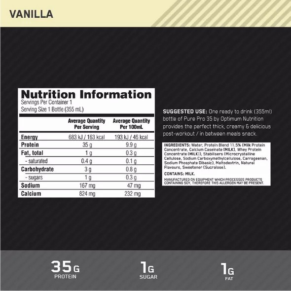 Optimum Nutrition Pure Pro 35 Vanilla 355ml (6 bottles) Österreich | CG3985026