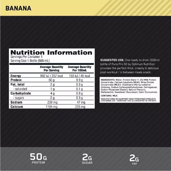 Optimum Nutrition Pure Pro 50 Banana 508ml (12 bottles) Österreich | AF3974182
